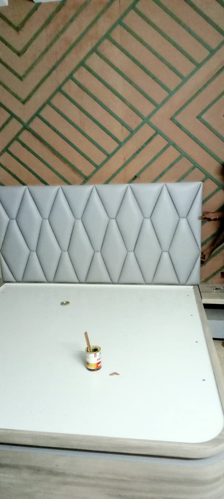 3D Wave Textured Accent Wall with Integrated Dining Nook & Ambient Cove - Execution #